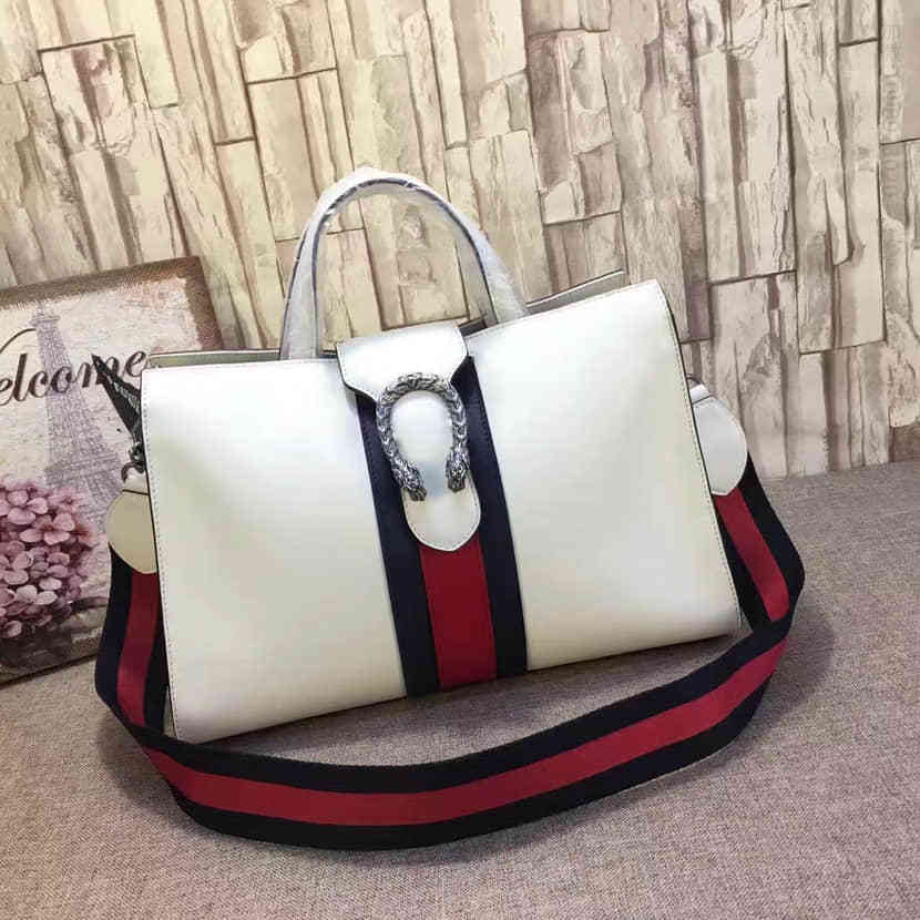 Gucci古驰 虎頭鎖扣手提单肩包包 444167白彩