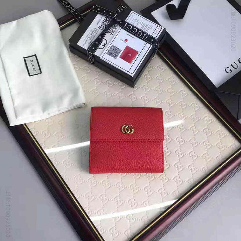 Gucci古驰 原单私货GUCCl真皮欧式翻盖皮夹零钱袋456122