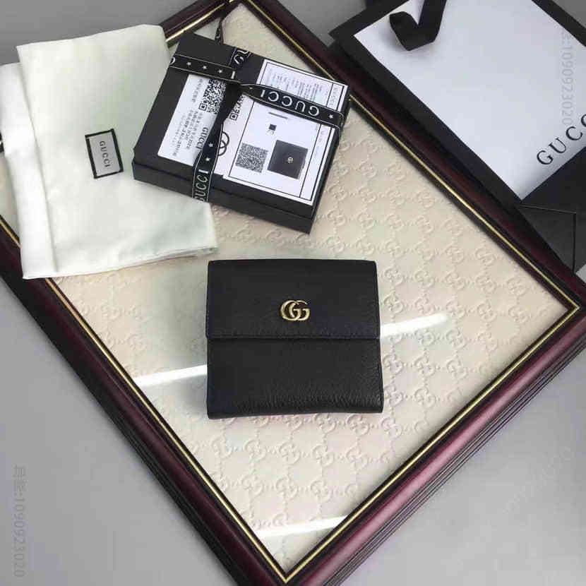Gucci古驰 原单私货GUCCl真皮法式翻盖皮夹零钱袋456122