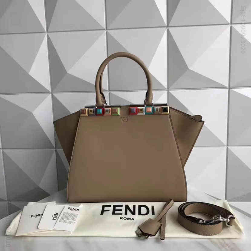 芬迪FENDI 279 彩虹铆钉 柔软原色小牛皮手提斜挎包