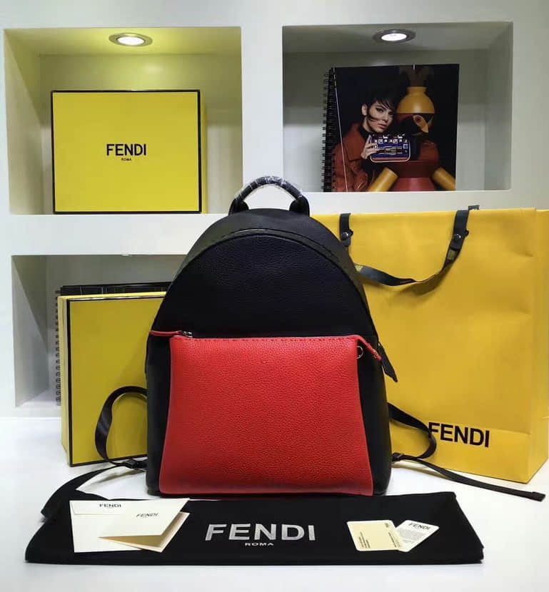 香港专柜代购 芬迪FENDI 257 拼色BAG BUGS图案 小牛皮双肩背包