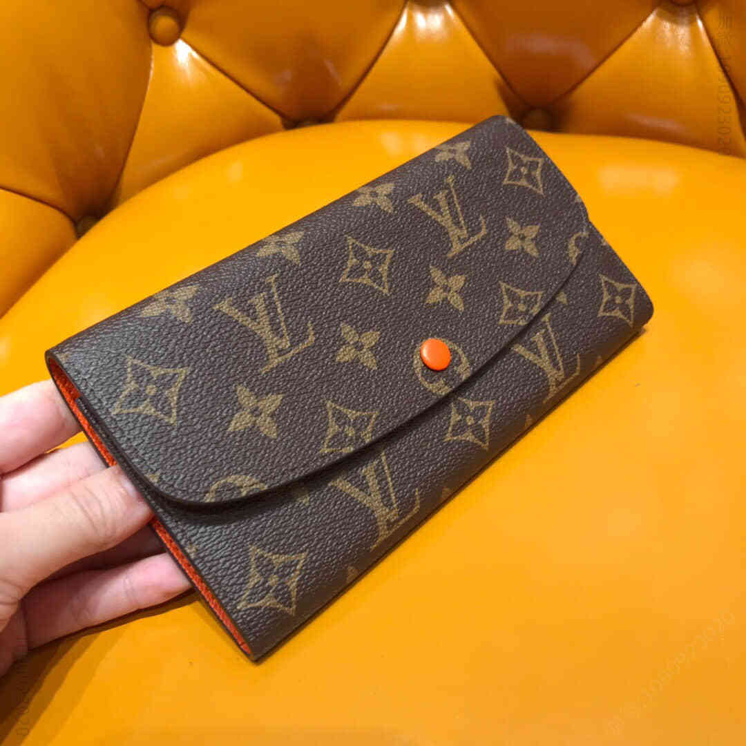 LV 老花橘色长豆Emilie钱夹 M60696