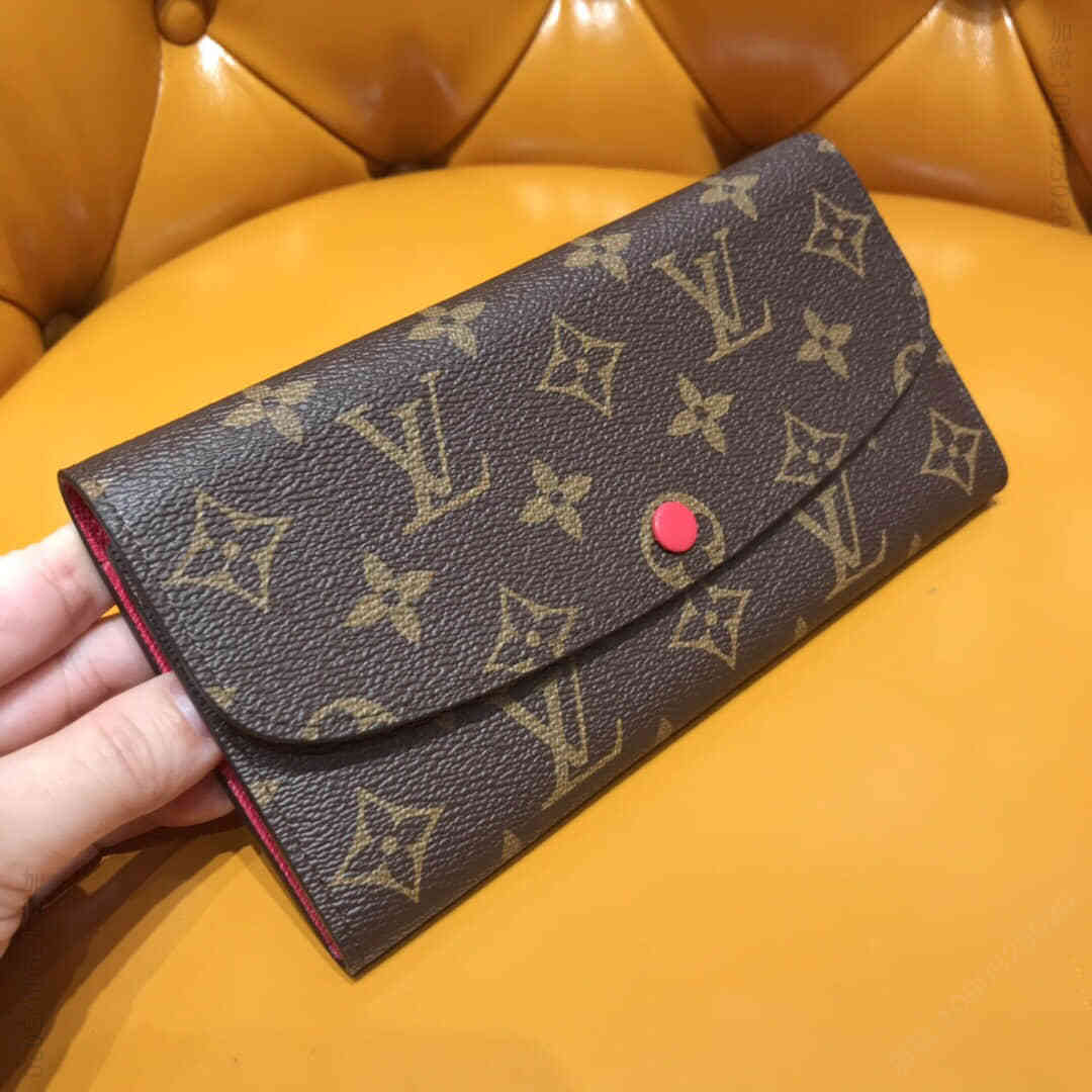 LV 老花玫红色长豆Emilie钱夹 M60696
