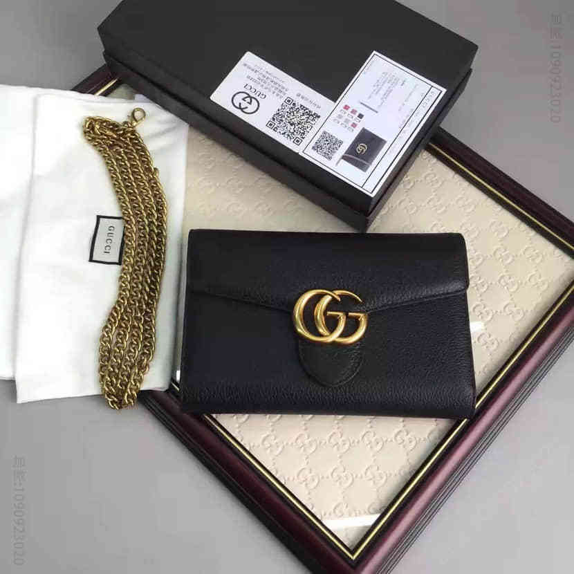 Gucci古驰 韩国官网女款GG Marmont链条牛皮斜挎包401232