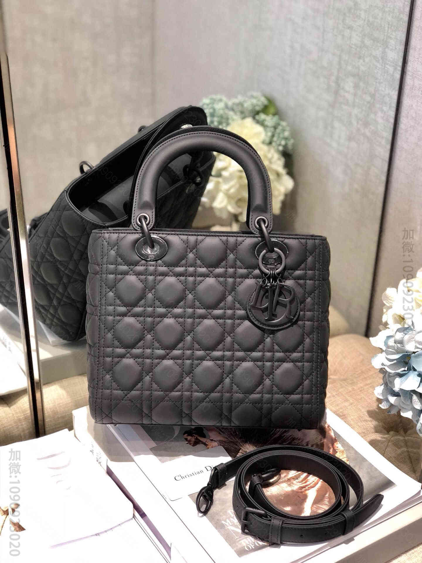 Dior/迪奥 Ultra-matte SO BLACK 磨砂黑5格戴妃包