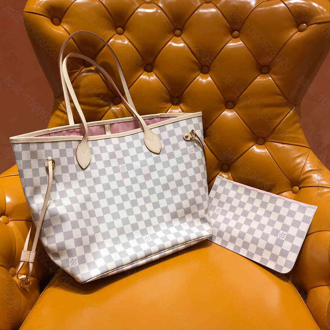 LV N41605 NEVERFULL中号手袋 白棋盘格购物袋