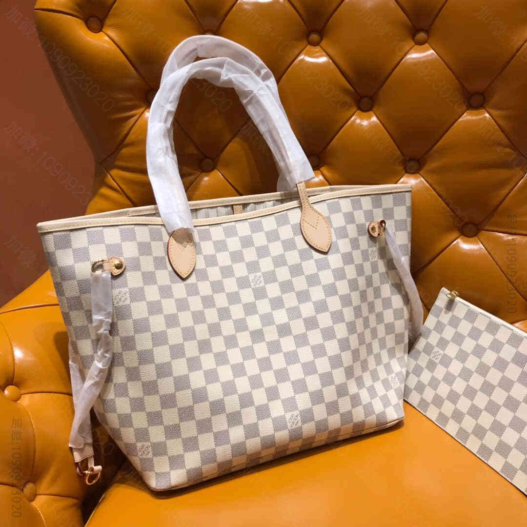 LV N41361 NEVERFULL中号手袋 白棋盘格购物袋
