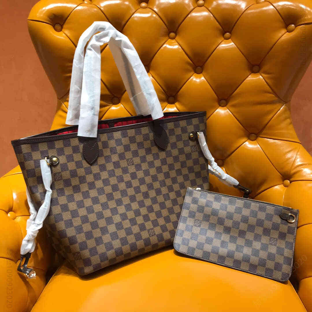 LV N41358 NEVERFULL中号手袋 棕色棋盘格购物袋