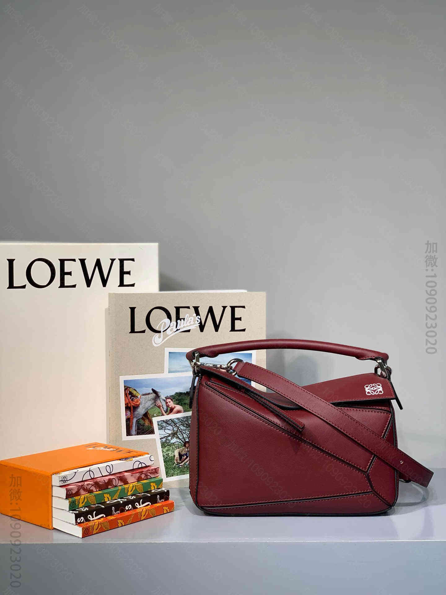 Loewe/罗意威 波尔多酒红 Puzzle24cm小号几何包