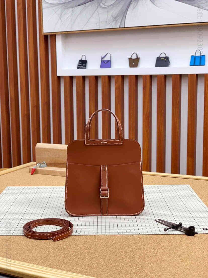 Hermes/爱马仕 mini halzan马蹄包 焦糖拼火焰橙22CM