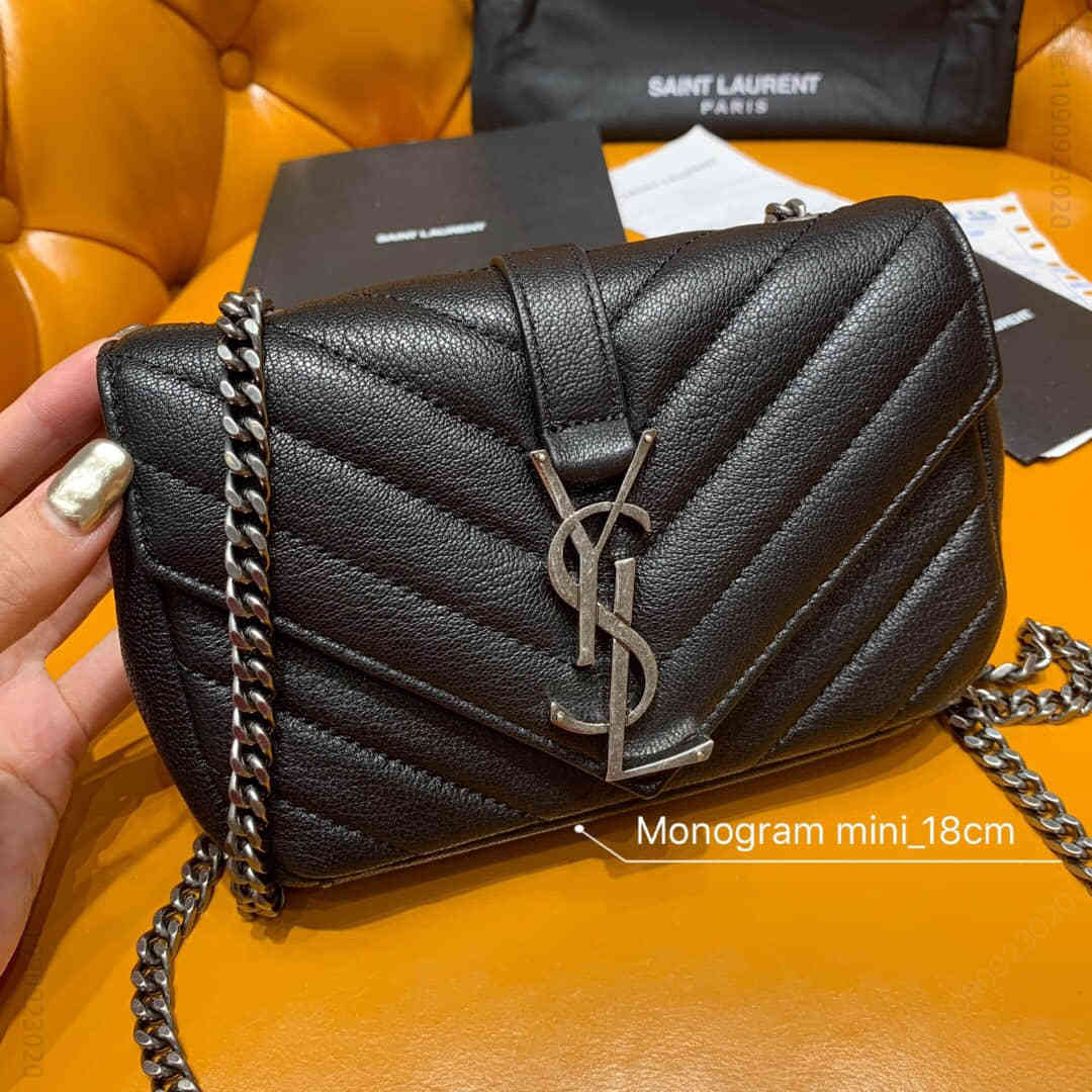 YSL/圣罗兰 Monogram mini链条斜挎包 399289银扣