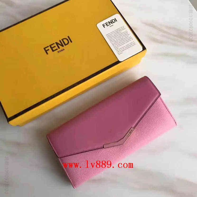 香港专柜同款 芬迪FENDI 2JOURS 0306 小牛皮按扣翻盖搭扣 女士长款皮夹