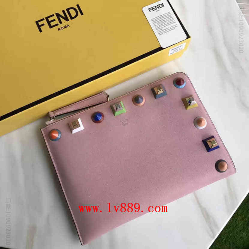 香港专柜代购 芬迪FENDI 0365S ROMA标志 小牛皮彩钉手拿包