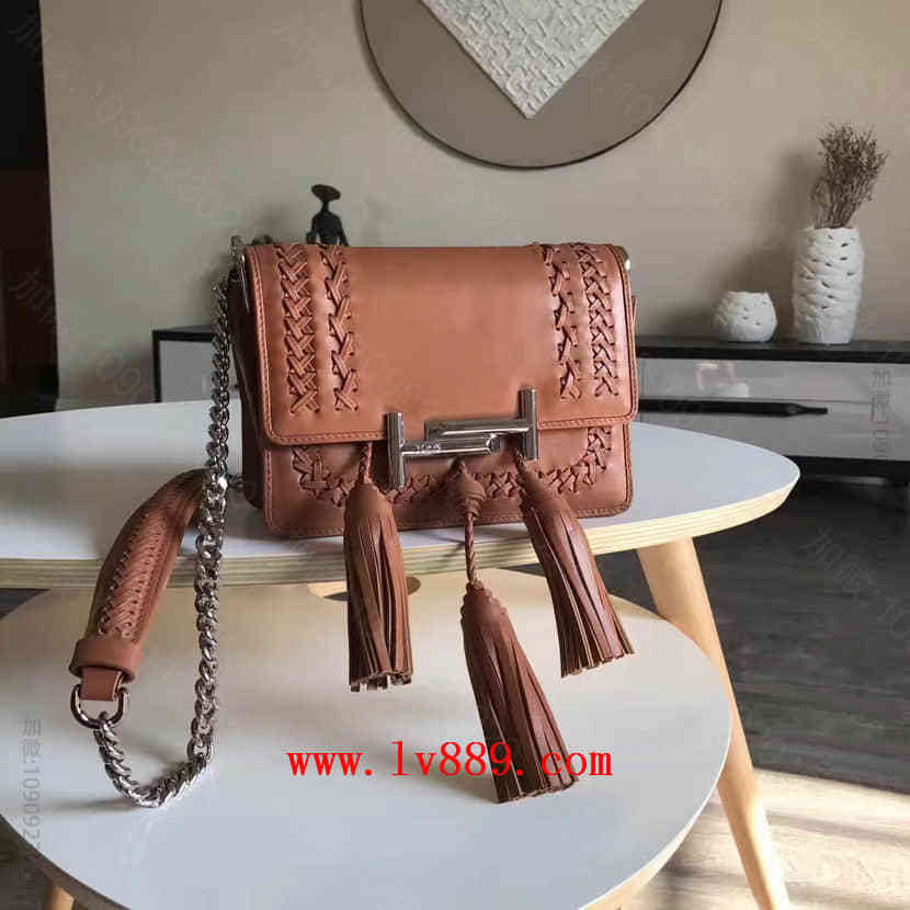 明星网红同款TODSDoubleT金属翻盖扣编织流苏穗链条包斜挎单肩包