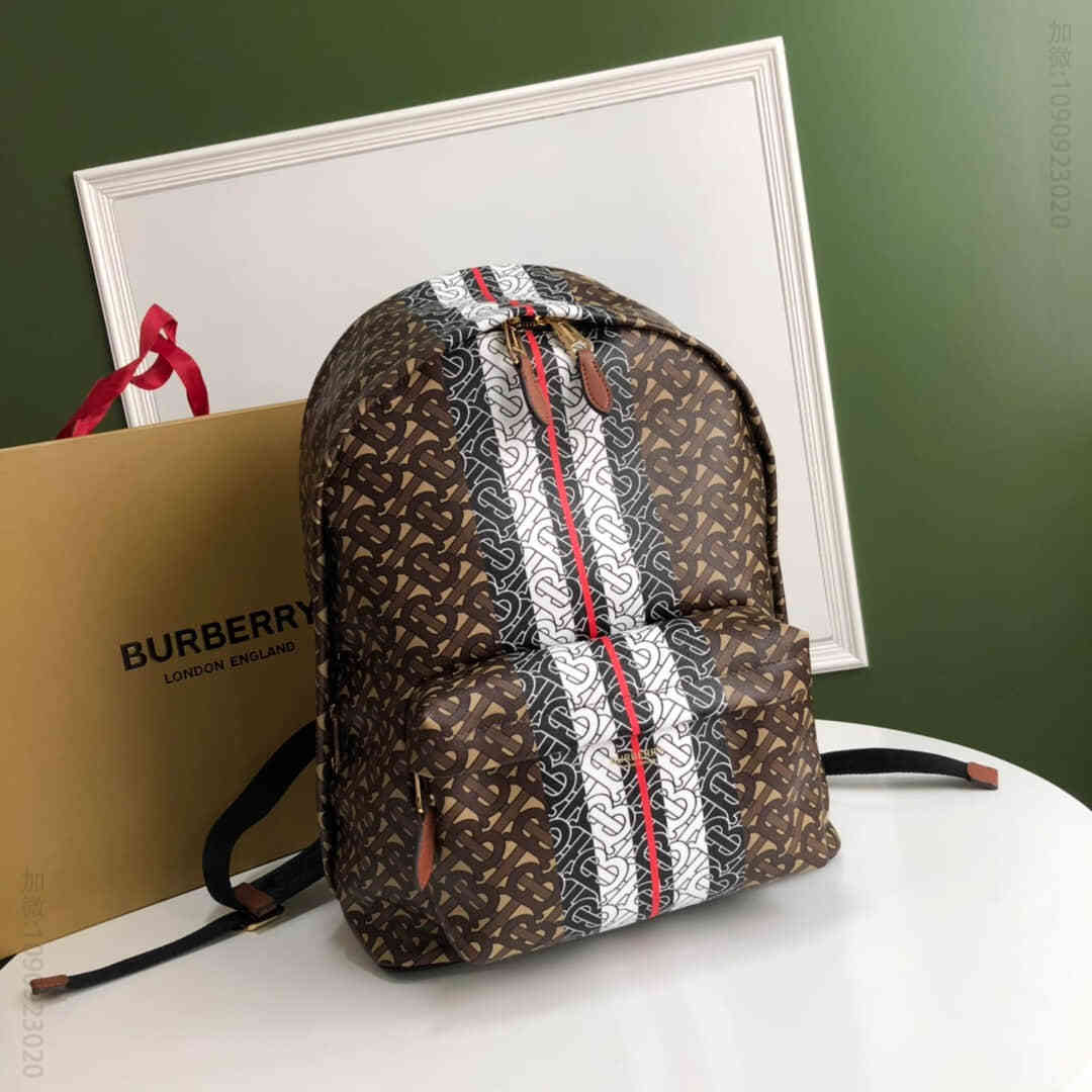 Burberry/巴宝莉 专属标识条纹印花环保帆布双肩包 80186511