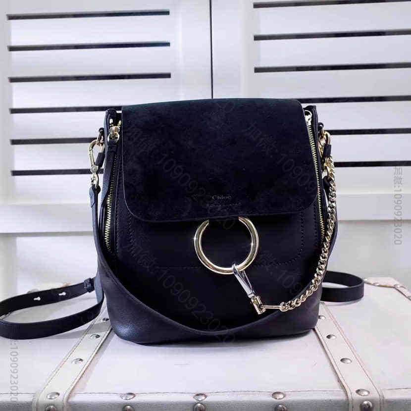 原单Chloé Faye  black小牛皮中号双肩背包 女士Bags 3s...