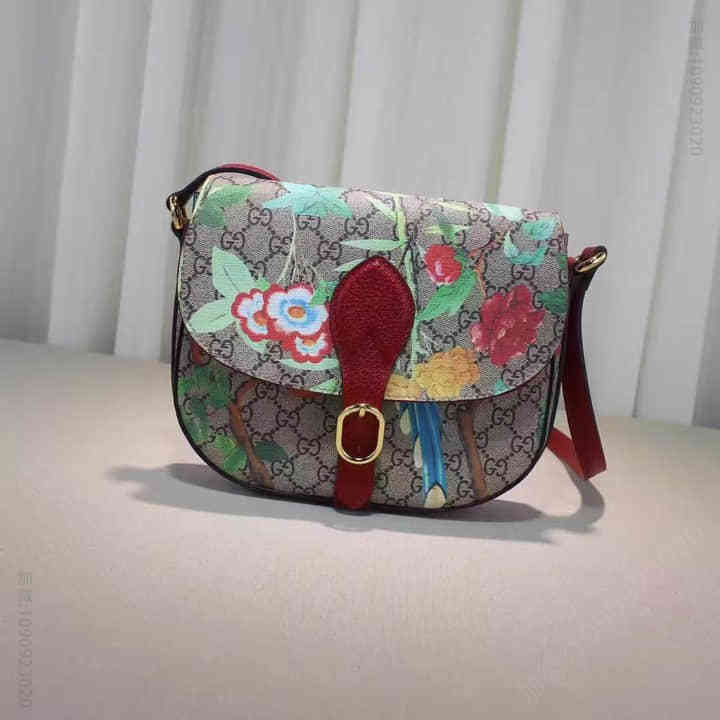 Gucci古驰 /16秋冬新款单肩斜挎女包 432150 G 花鸟枣红