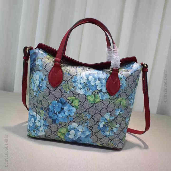 Gucci古驰 /女包16春款花草印花双提手休闲单肩包 429147冰兰大红...