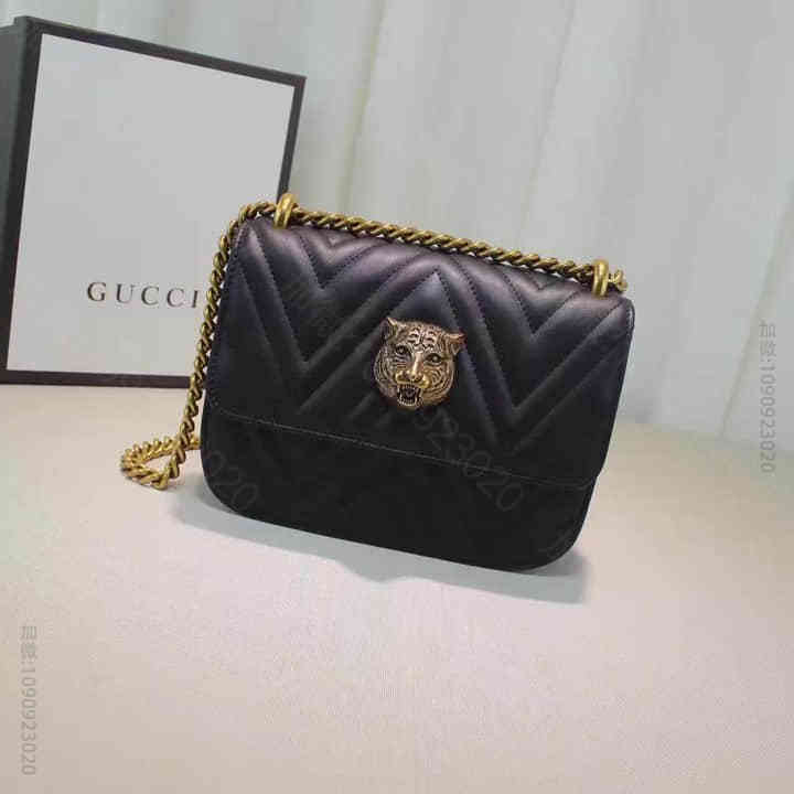 Gucci古驰 代购/ 金属色猫头链条包女单肩包 432581黑 g