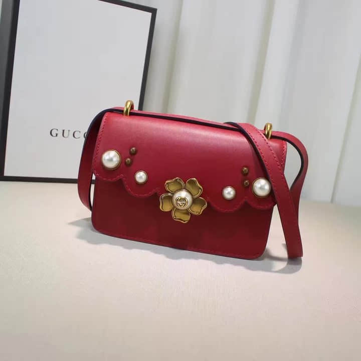 Gucci古驰 顶级 16年新款时尚珍珠系列女包 单肩包432682红