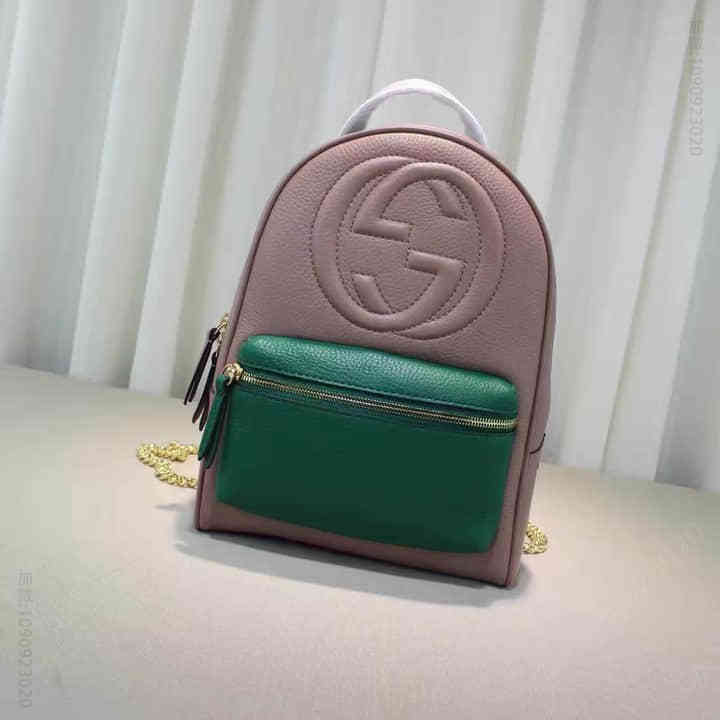 Gucci古驰 原单/ 2016新款双肩包 431570裸粉墨绿