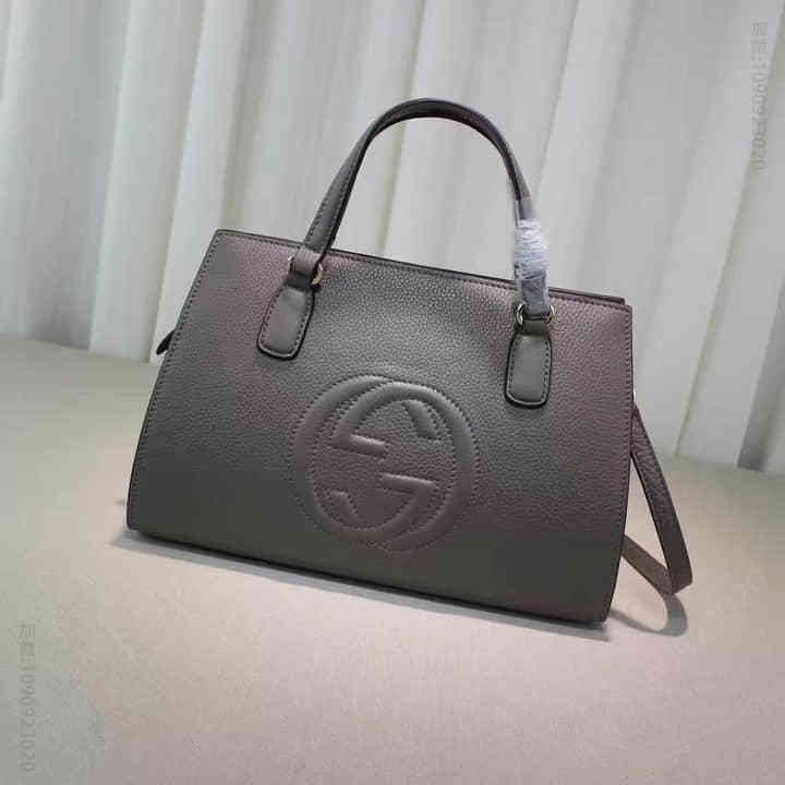 Gucci古驰 代购/ 16秋冬新款 SOHO 牛皮单肩手提女包 431571灰色