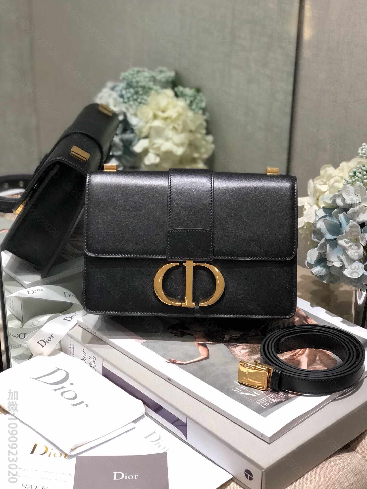 Dior/迪奥 2023新款全皮革Montaigne 30 蒙田包 黑色