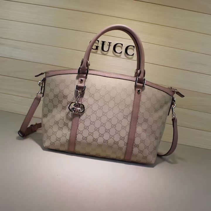古驰Gucci 日本/34150裸粉色G 帆布手提肩背女包 