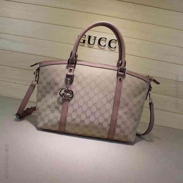 Gucci古驰 日本/34150裸粉色G 帆布手提肩背女包