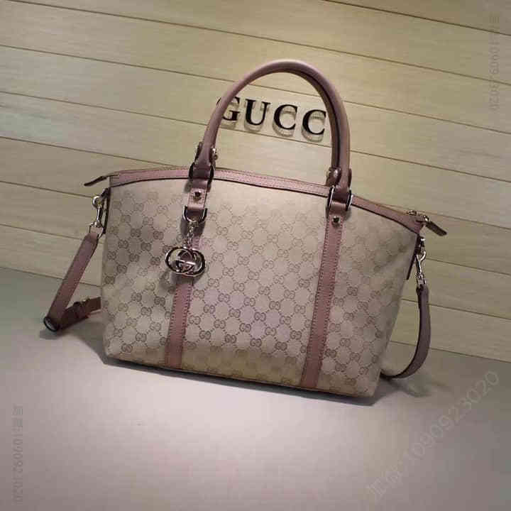 Gucci古驰 日本/34150裸粉色G 帆布手提肩背女包