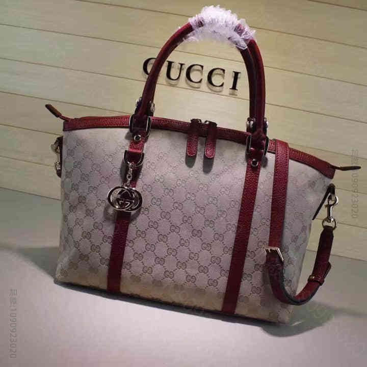 Gucci古驰 香港/341503枣红G 帆布手提肩背女包