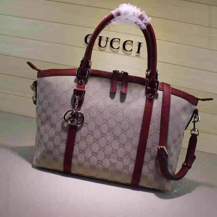 Gucci古驰 香港/341503枣红G 帆布手提肩背女包