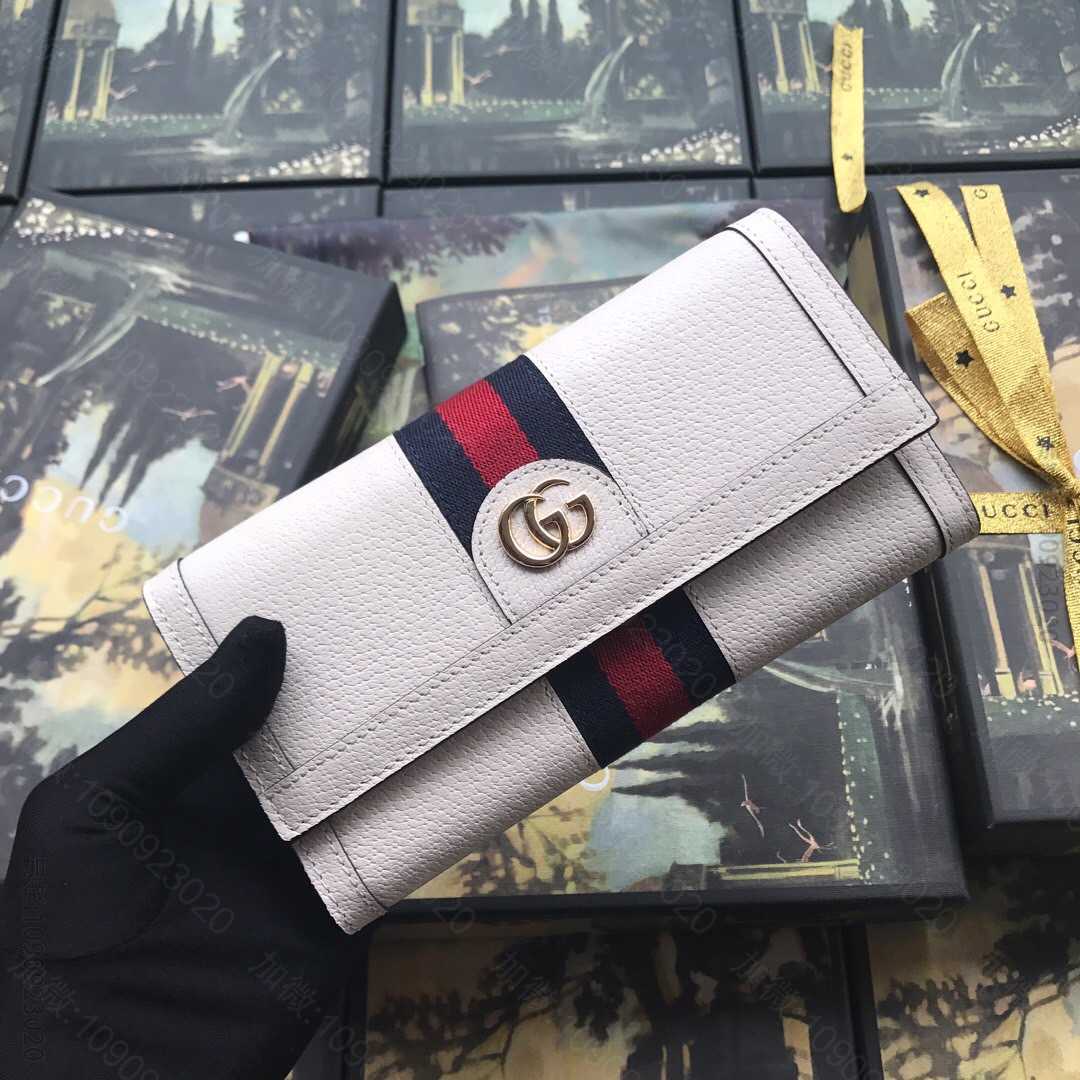 Gucci古驰 Ophidia系列翻盖长夹钱包 523153白全皮