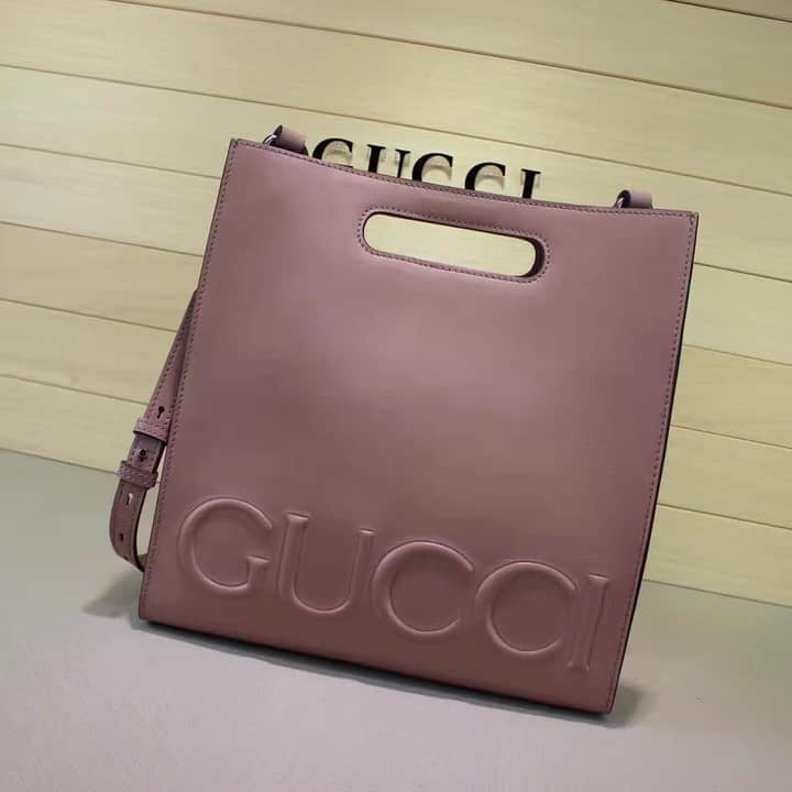 Gucci古驰 顶级新款小号购物袋配以浮雕 409380裸粉
