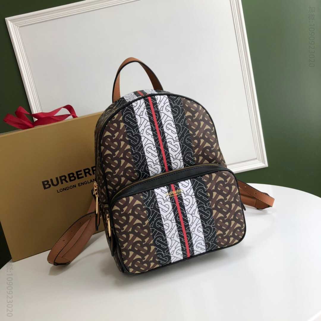Burberry/巴宝莉 专属标识条纹印花环保帆布双肩包 80193461