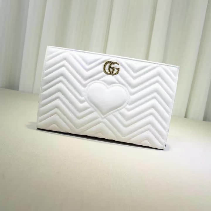 Gucci古驰 代购女包新款女士包袋 448450白色 手拿 拉链