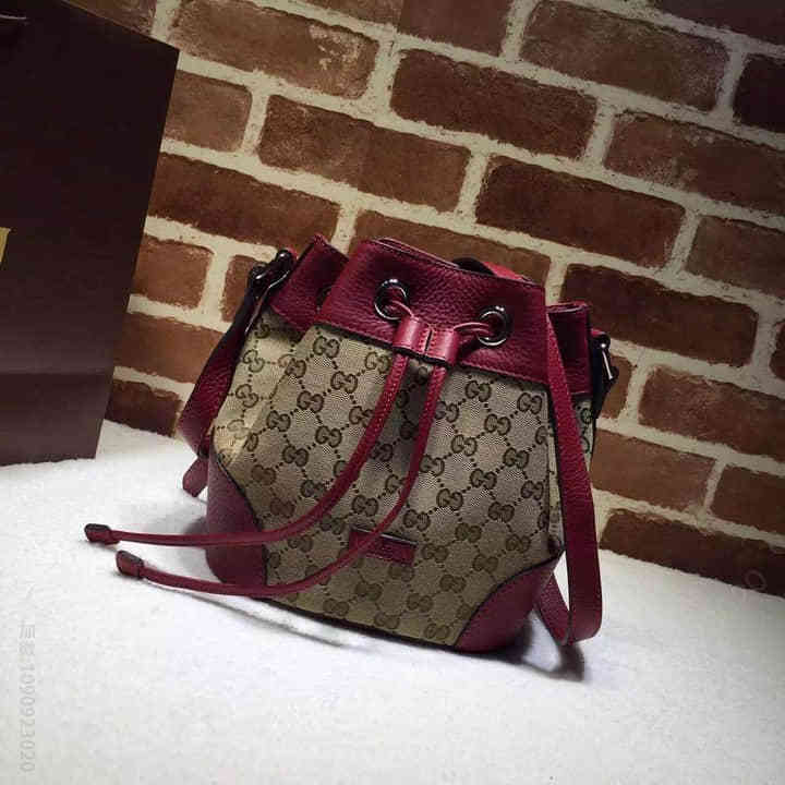 Gucci古驰 原单 GG经典小号水桶包388704 酒红 拼皮顶级货