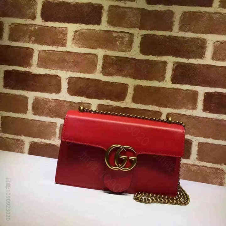 Gucci古驰 /女包16新款GG Marmont真皮肩背包 431777红...