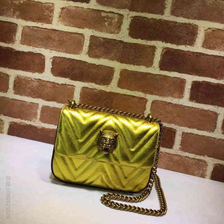 Gucci古驰 金色虎头链条包 chain shoulder 432581金...
