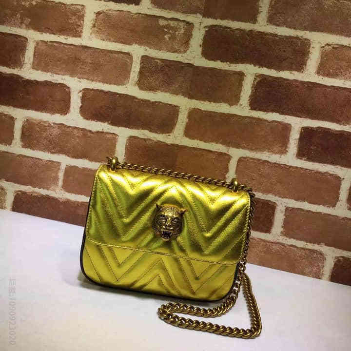 Gucci 原单古驰肩背包 金色虎头链条包 chain shoulder 432581金色 女士肩背包 