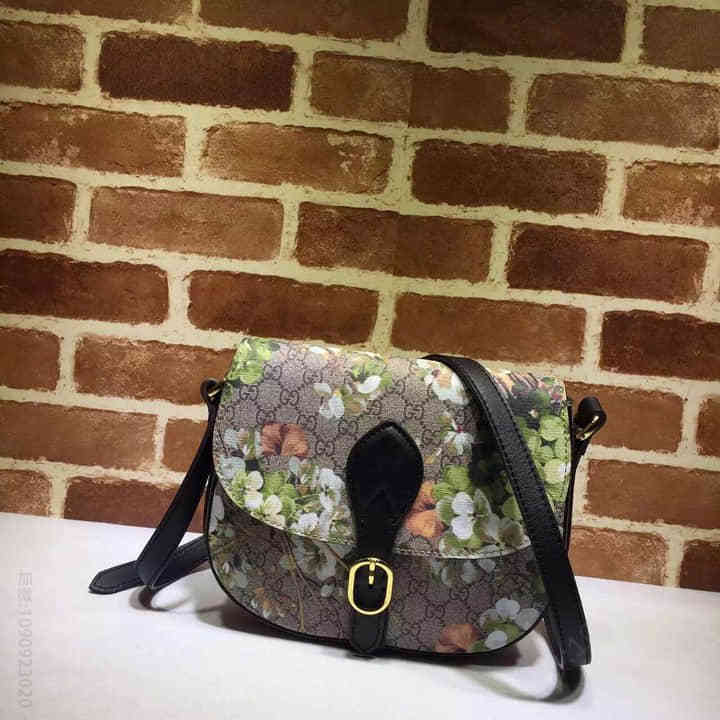 Gucci古驰 官网新款天竺葵花卉印花包 432150青花 休闲单肩斜挎小包