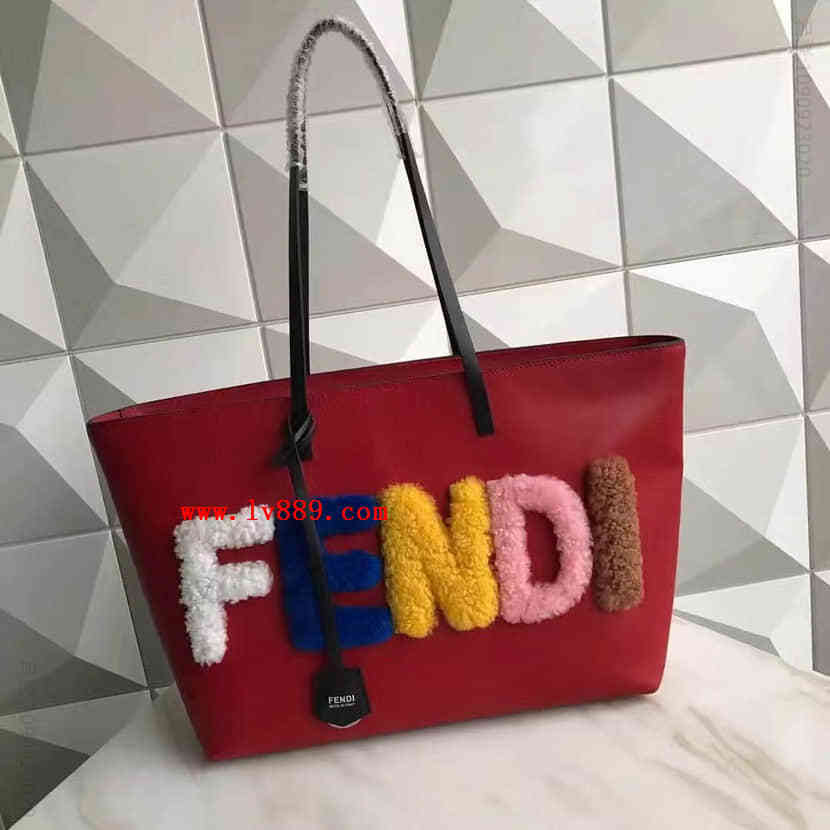 渠道代购 2017最新款 芬迪FENDI 251 羊毛字母LOGO风格图案 手提购物袋