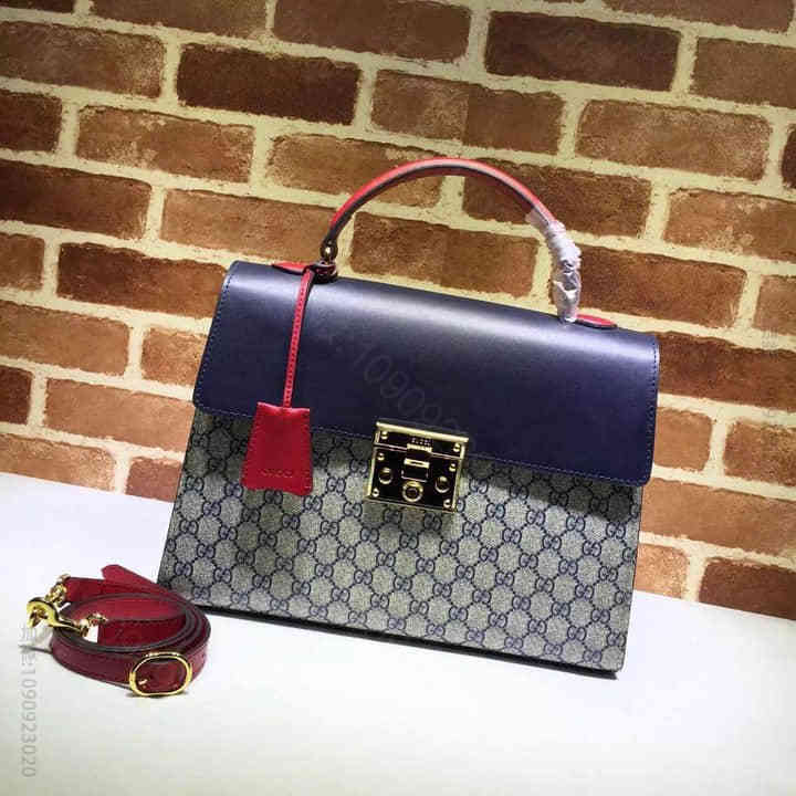 Gucci古驰 官网女包16新款女士手提包 428208蓝拼色