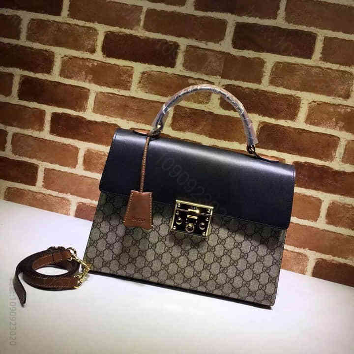 Gucci古驰 女包16新款女士手提包 428208黑拼色棕