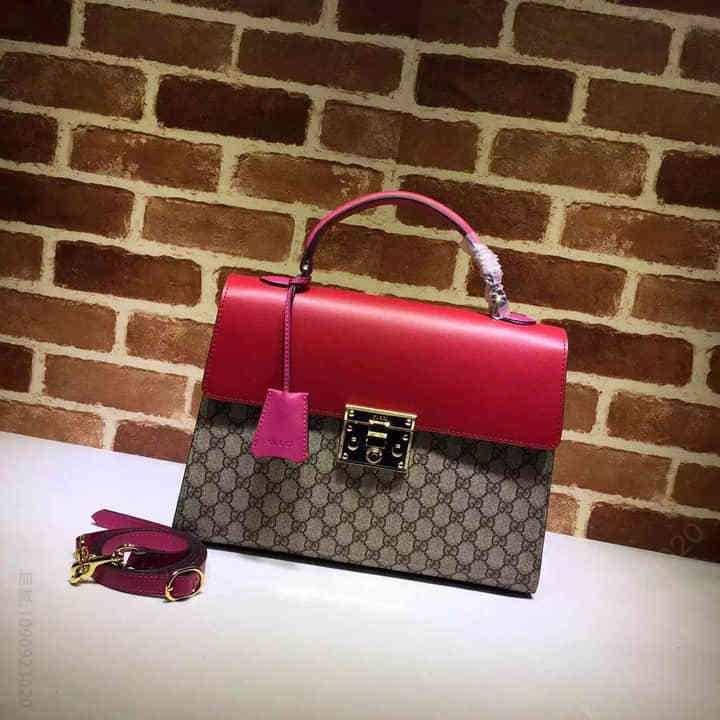 Gucci古驰 原单女包16新款女士手提包 428208红拼色