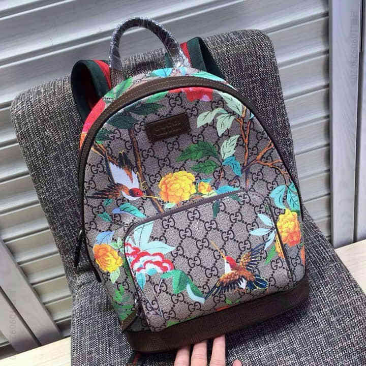 Gucci古驰 意大利专柜正品质量 女士 双肩包 427042花鸟咖啡