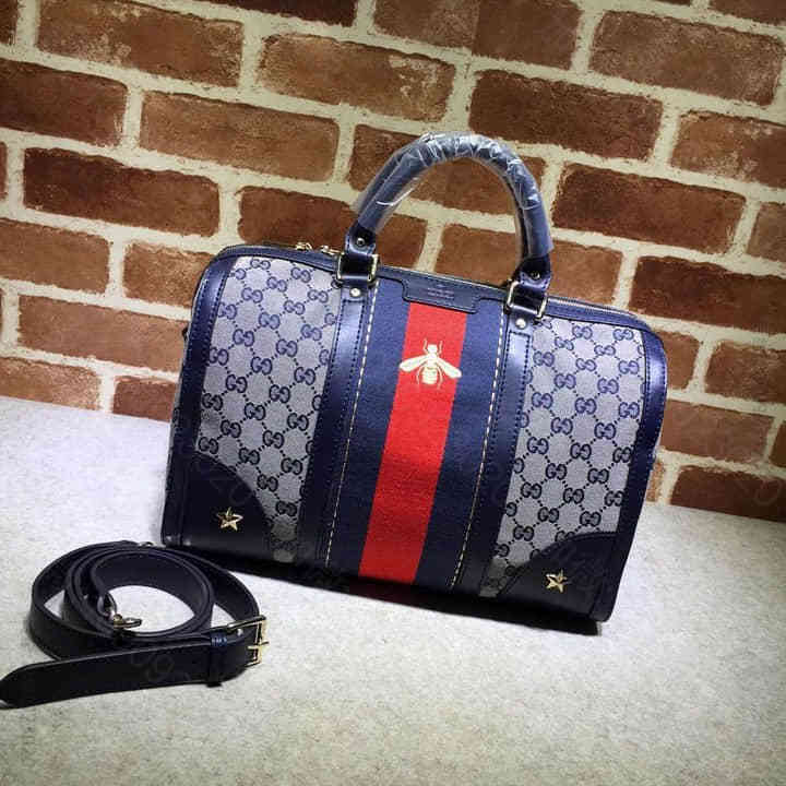 Gucci古驰 官网女包 2016早春蜜蜂刺绣手提包 406868蓝色
