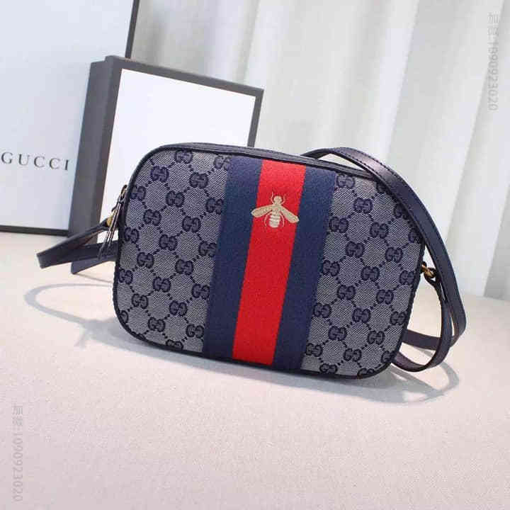 Gucci古驰 原单 2016早春 蜜蜂刺绣肩背包 412008蓝色
