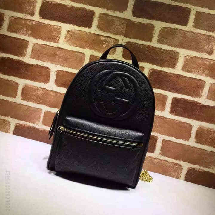 Gucci古驰 代购16夏季链条双肩背包 431570黑色全牛皮