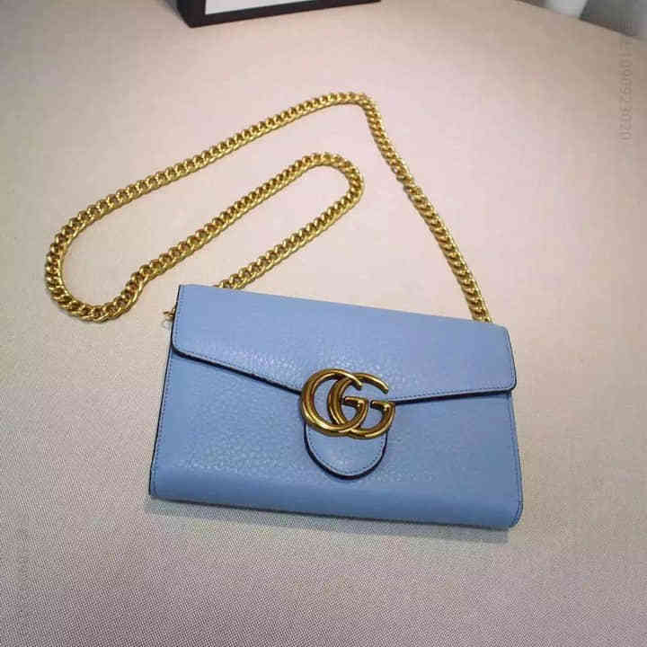 Gucci古驰 /女士真皮休闲手包钱包单肩包 401232天空蓝